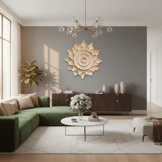 Modern living room with a decorative flower