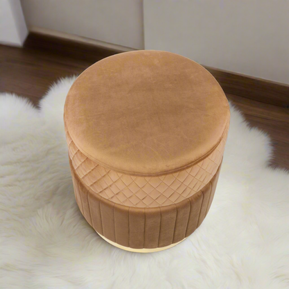 Glamorous Two-Tiered Velvet Ottoman in Camel