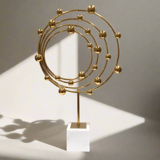 Celestial Harmony: Large Golden Galaxy Orbit Statue on Marble Base
