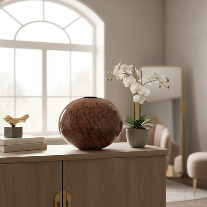 Ceramic vase with a unique texture on a blurred background
