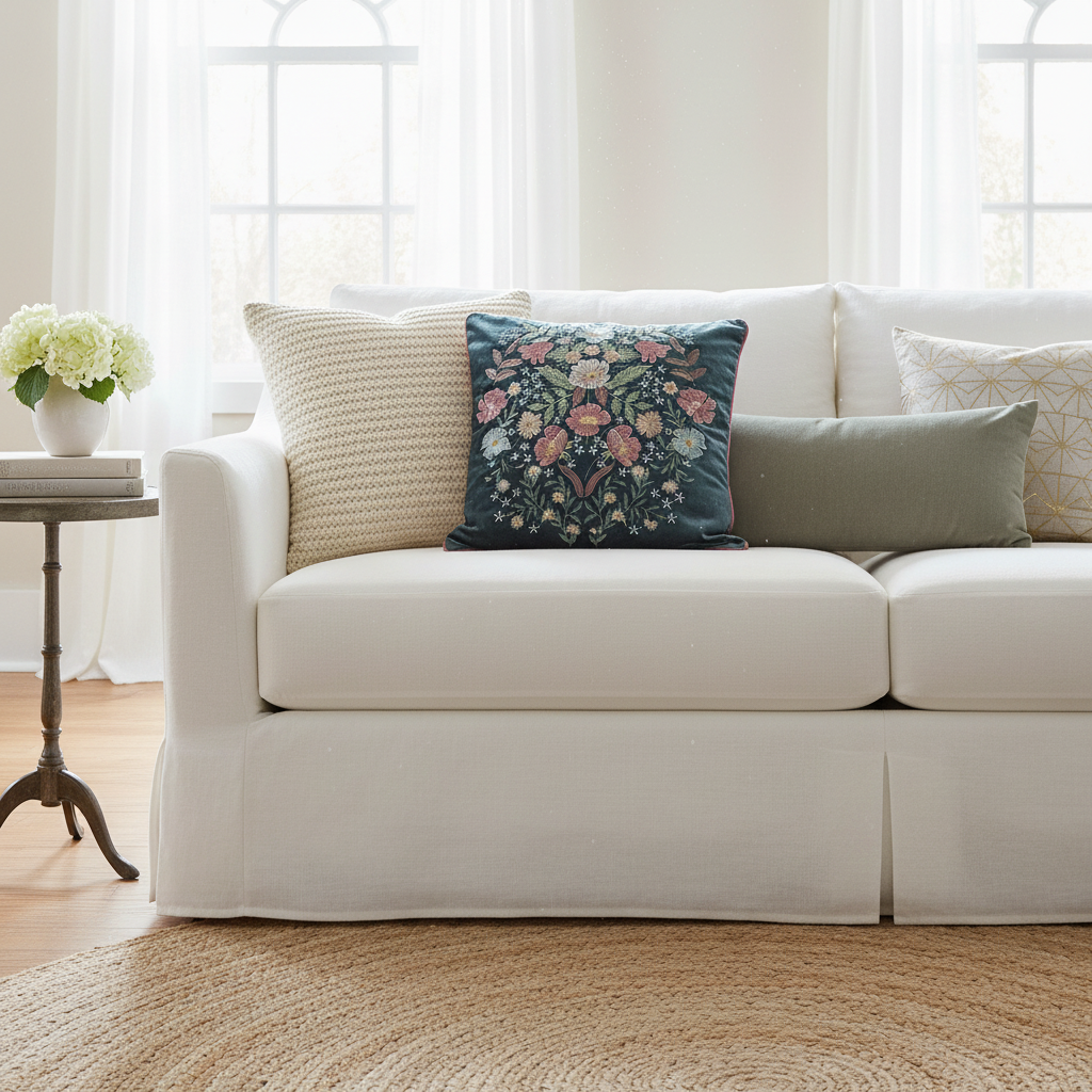 Opulent Bloom Embroidered Velvet Cushion Cover
