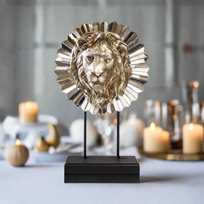 Majestic Gaze: Regal Lion Head Sculpture with Mirrored Mane