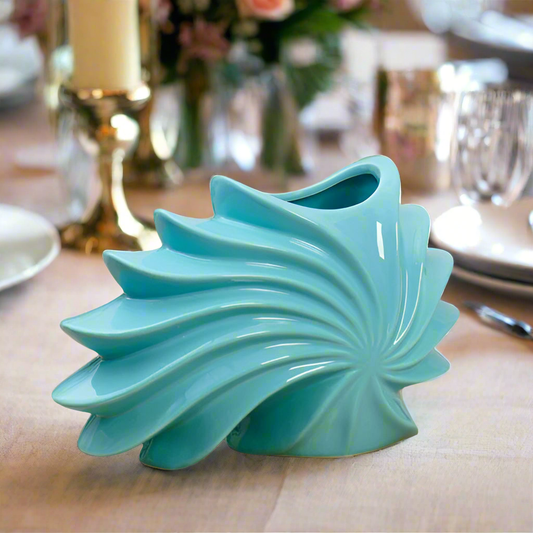 Aqua Wave Ceramic Art Vase - Modern Swirl Design