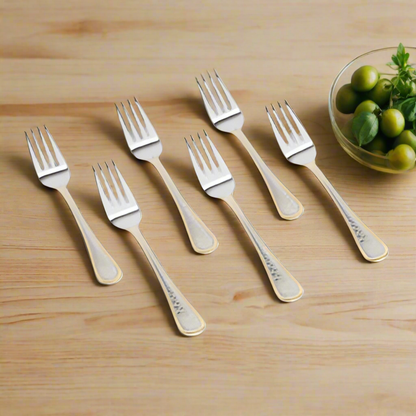 Elegant Stainless Steel Dessert Forks Set with Decorative Handles - 6 Piece Cutlery