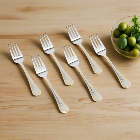 Elegant Stainless Steel Dessert Forks Set with Decorative Handles - 6 Piece Cutlery