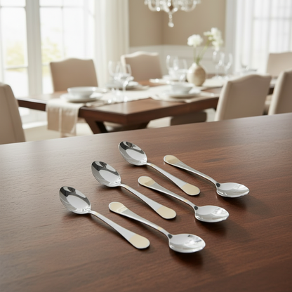 Elegant Sips: 6-Piece Sliver Glided Stainless Steel Teaspoon Set with Gold Accent