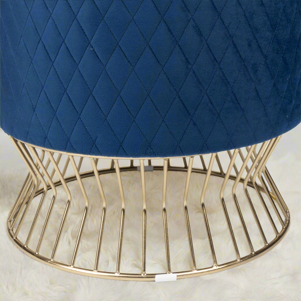 Chic Navy Velvet Pouf with a Gold Abstract Base