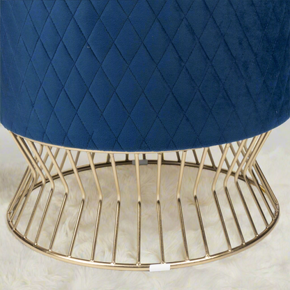 Chic Navy Velvet Pouf with a Gold Abstract Base