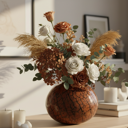 Ceramic vase with a unique texture on a blurred background