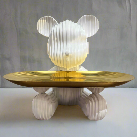 Playful Bear Figurine with Golden Tray