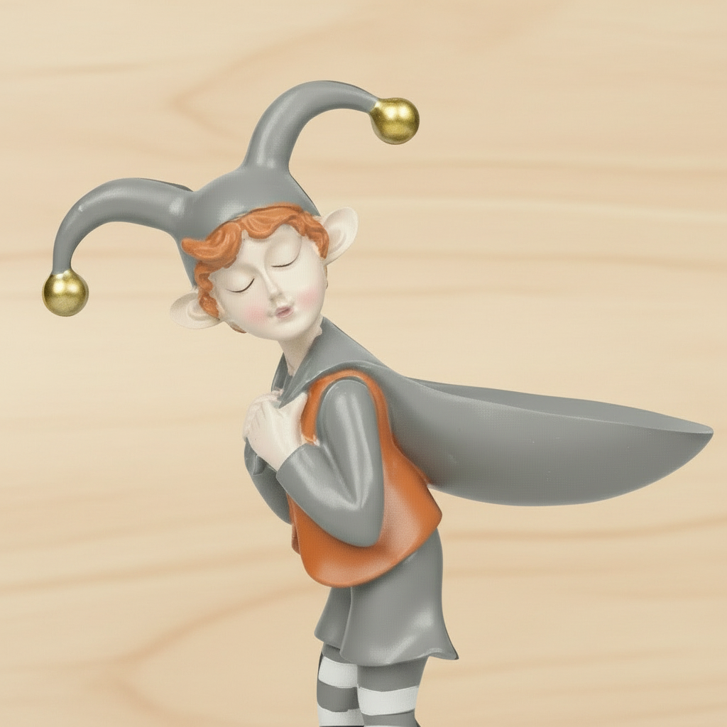 Whimsical Pixie Trinket or Keys Holder, charming pixie with jester cap, perfect for storing small items.