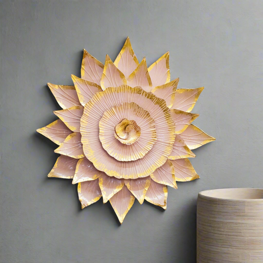 Elegant Pink & Gold Layered Floral Wall Art | 3D Metal Flower Decor