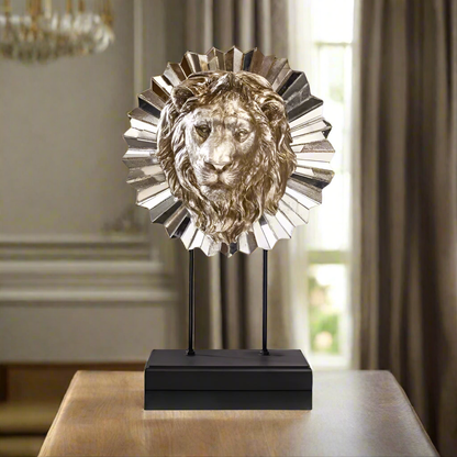 Majestic Gaze: Regal Lion Head Sculpture with Mirrored Mane