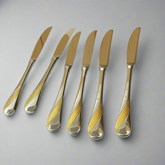 Gilded Edge: Elegant Stainless Steel Knives with Gold-Toned Handles (set of 6)