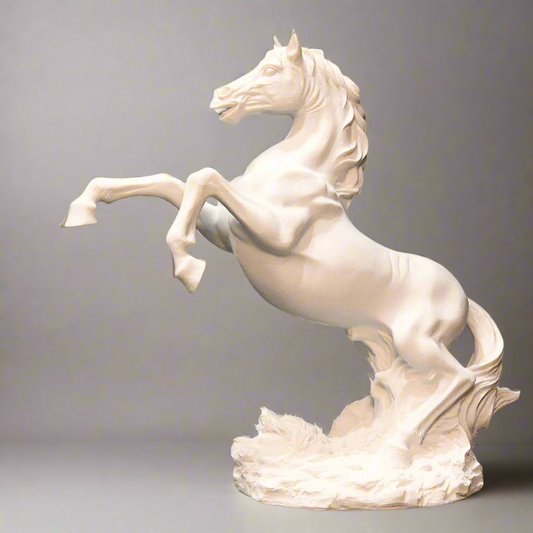 Majestic Ascent: Rearing White Horse Sculpture