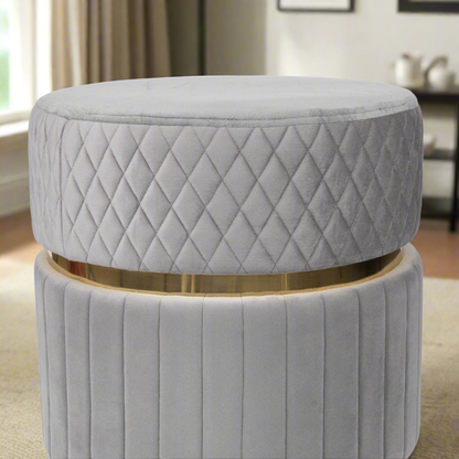Chic Gray Two-Tiered Velvet Ottoman