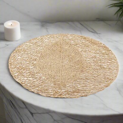 Luminous Rose Gold Fig Leaf Skeleton Premium Placemat – Elegant Metallic Charger (Set of 2)