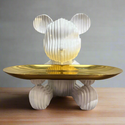 Playful Bear Figurine with Golden Tray