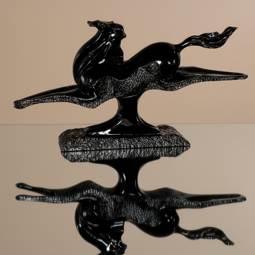 Black horse sculpture on a beige background