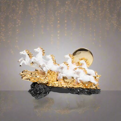 Golden Seven Galloping Horses Statue