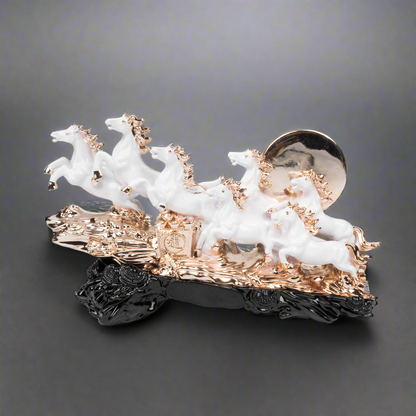 Rose Gold Seven Galloping Horses Statue