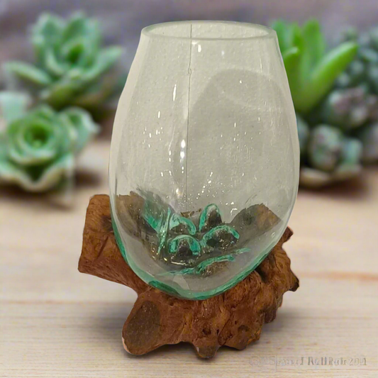 Organic Fusion: Hand-Blown Glass & Natural Root Wood Sculpture