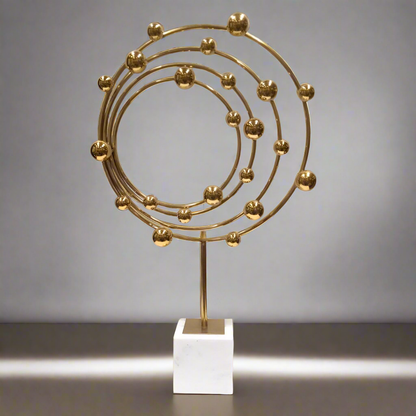 Celestial Harmony: Large Golden Galaxy Orbit Statue on Marble Base