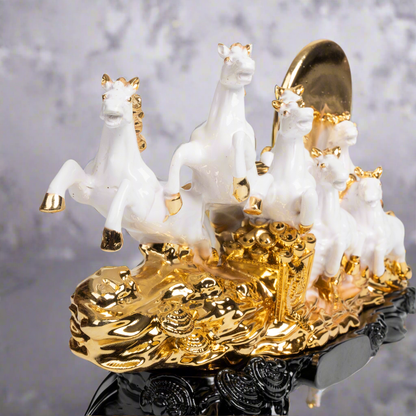 Golden Seven Galloping Horses Statue
