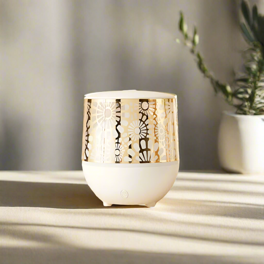 Elegant Floral Gold & White Ultrasonic Diffuser – Modern Aroma & Humidity for Home - 100 ml