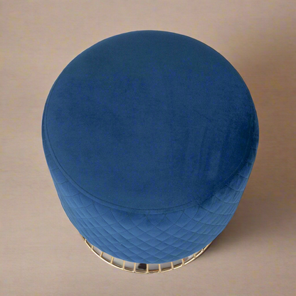 Chic Navy Velvet Pouf with a Gold Abstract Base