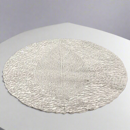 Elegant Silver Fig Leaf Skeleton Premium Placemat – Decorative Metallic Table Charger (Set of 2)