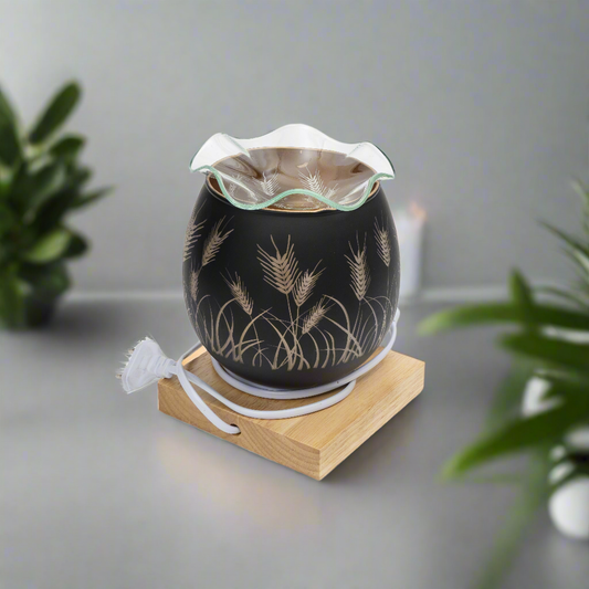 Rustic Wheat Motif Electric Aroma Diffuser with Glass Dish