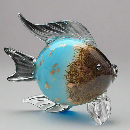 Aqua Delight: Hand-Blown Glass Fish with Spotted Elegance