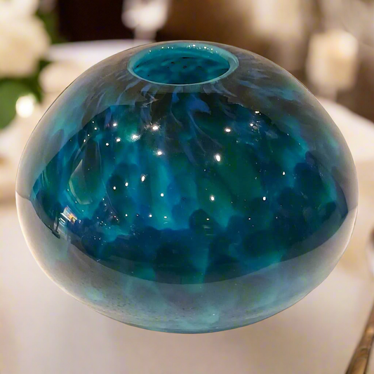 Aqua Orb: Hand-Blown Art Glass Sphere in Teal and Blue