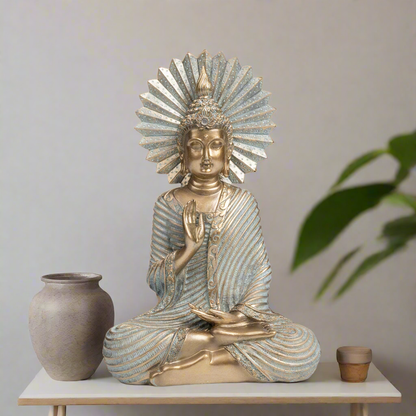 Serene Seated Buddha Statue with Aureole