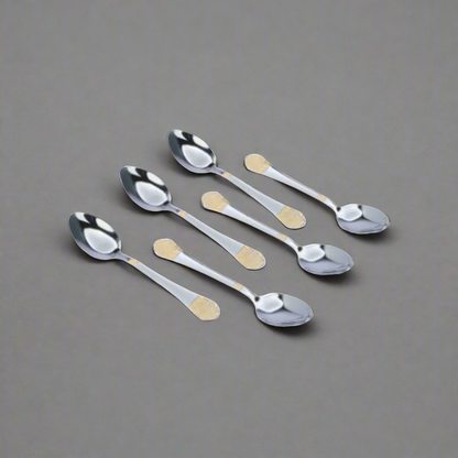 Elegant Sips: 6-Piece Sliver Glided Stainless Steel Teaspoon Set with Gold Accent