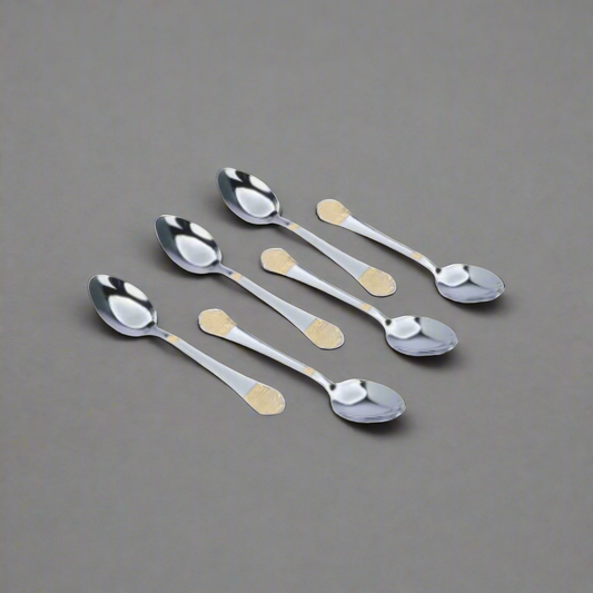 Elegant Sips: 6-Piece Sliver Glided Stainless Steel Teaspoon Set with Gold Accent