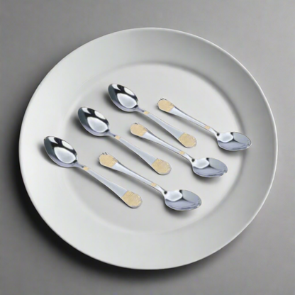 Elegant Sips: 6-Piece Sliver Glided Stainless Steel Teaspoon Set with Gold Accent
