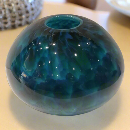 Aqua Orb: Hand-Blown Art Glass Sphere in Teal and Blue