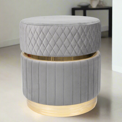 Chic Gray Two-Tiered Velvet Ottoman