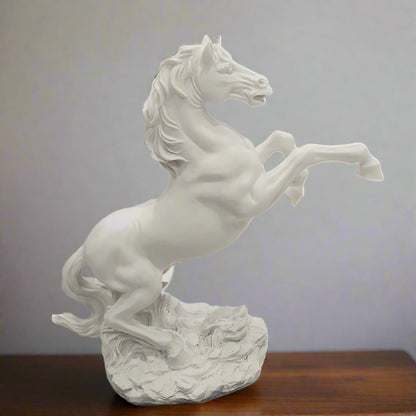 White horse sculpture on a white background
