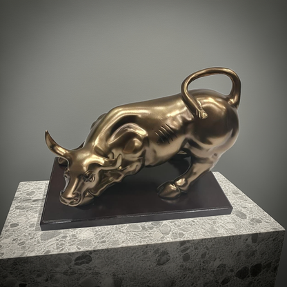 Mighty Momentum: Bronzed Bull Sculpture