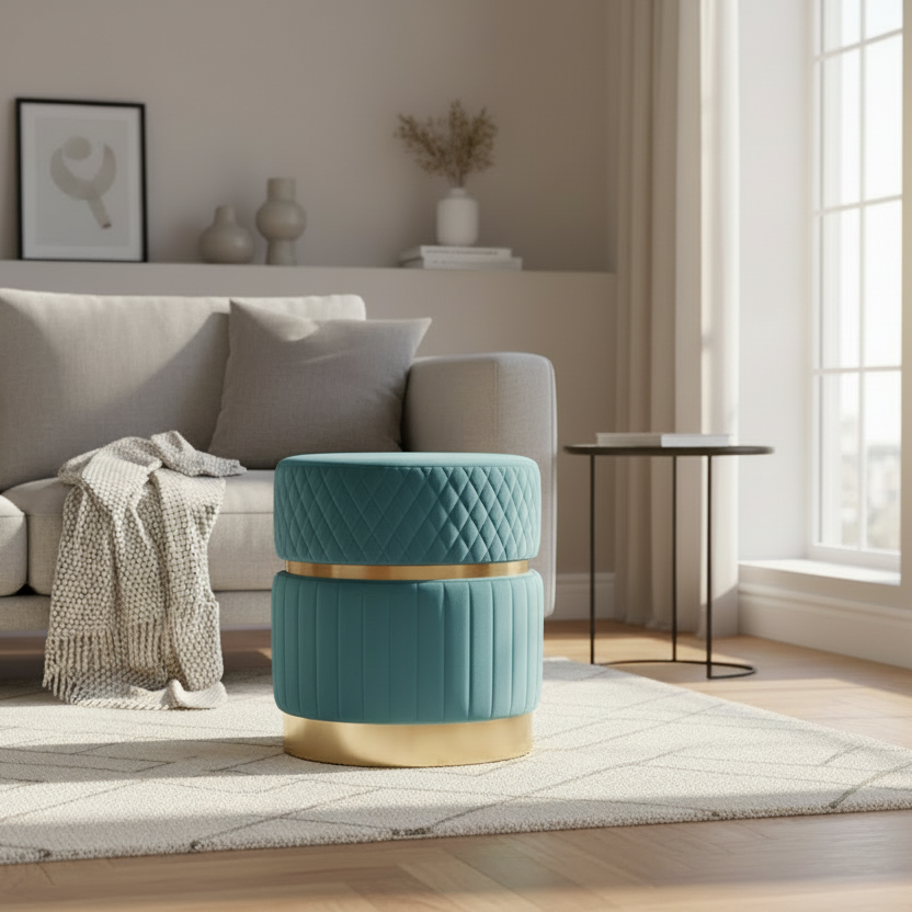 Luxurious Teal Velvet Ottoman