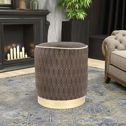 Elegant Geometric Velvet Ottoman in Chocolate