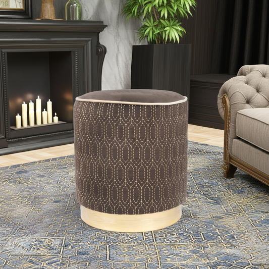 Elegant Geometric Velvet Ottoman in Chocolate