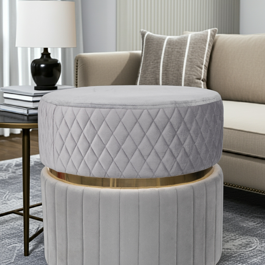 Chic Gray Two-Tiered Velvet Ottoman