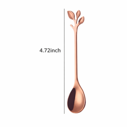 Elegant Rose Gold Leaf Design Teaspoons (Set of 6) – Stainless Steel Stirring Spoon Set Rose Gold