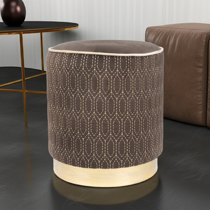 Elegant Geometric Velvet Ottoman in Chocolate