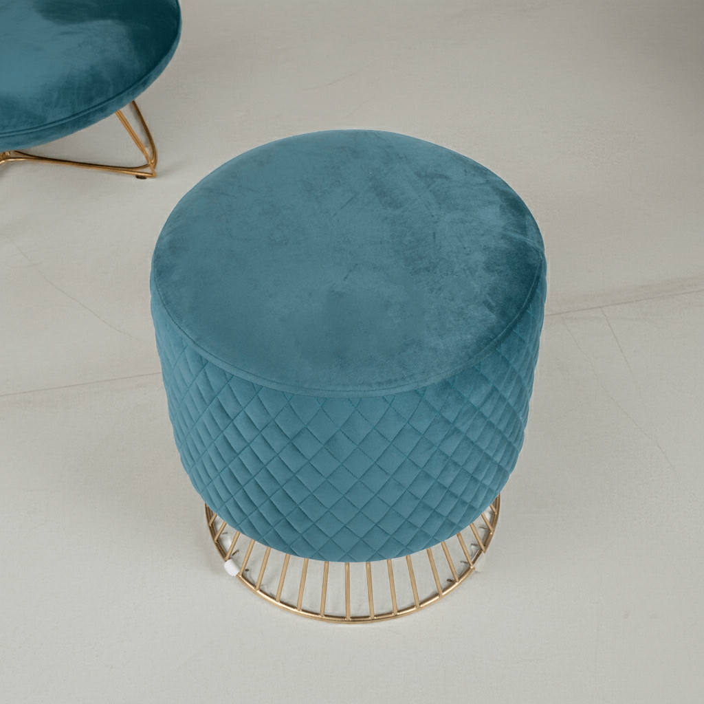 Glamorous Quilted Velvet Ottoman with Gold Base