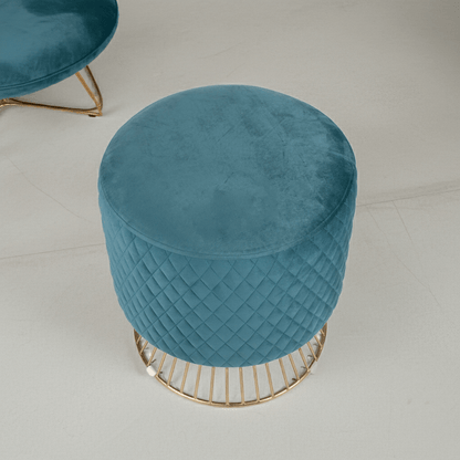 Glamorous Quilted Velvet Ottoman with Gold Base